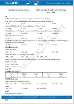 Bộ 4 đề ôn tập hè lớp 2 lên lớp 3 môn Toán có đáp án năm 2021 Trường TH Thành Công A