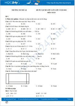Bộ 4 đề ôn tập hè lớp 2 lên lớp 3 môn Toán có đáp án năm 2021 Trường TH Thủ Lệ