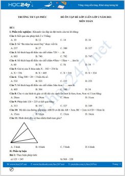 Bộ 4 đề ôn tập hè lớp 2 lên lớp 3 môn Toán có đáp án năm 2021 Trường TH Vạn Phúc