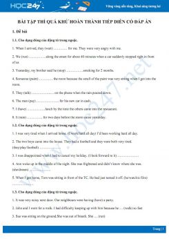 Bài tập thì quá khứ hoàn thành tiếp diễn có đáp án