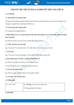 Chuyên đề thì tương lai đơn ôn thi vào lớp 10