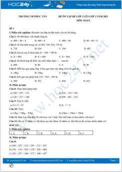 Bộ 4 đề ôn tập hè lớp 2 lên lớp 3 môn Toán có đáp án năm 2021 Trường TH Phúc Tân
