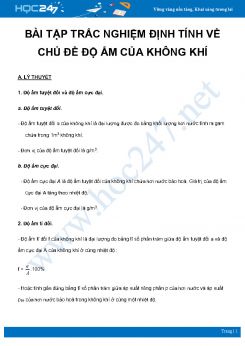 Bài tập trắc nghiệm định tính Chủ đề Độ ẩm của không khí môn Vật Lý 10 năm 2021