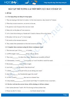 Bài tập thì tương lai tiếp diễn cực hay có đáp án