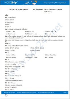 Bộ 4 đề ôn tập hè lớp 3 lên lớp 4 môn Toán có đáp án năm 2021 Trường TH Quang Trung