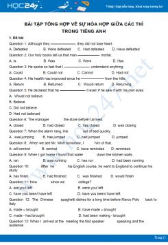 Bài tập tổng hợp về sự hòa hợp giữa các thì trong Tiếng Anh
