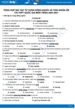 Tổng hợp bài tập từ vựng đồng nghĩa và trái nghĩa ôn thi THPT QG môn Tiếng Anh 2021