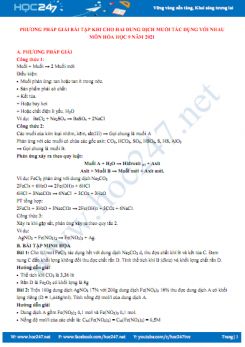 Phương pháp giải bài tập khi cho hai dung dịch muối tác dụng với nhau môn Hóa học 9 năm 2021