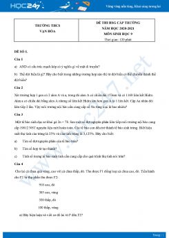 Bộ 5 Đề thi HSG môn Sinh Học 9 năm 2021 Trường THCS Vạn Hòa có đáp án