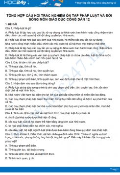 Tổng hợp câu hỏi trắc nghiệm ôn tập Pháp luật và đời sống GDCD 12