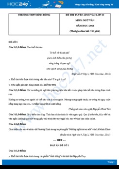 Bộ 3 đề thi tuyển sinh vào lớp 10 năm 2021 môn Ngữ Văn - Trường THCS Bình Đông