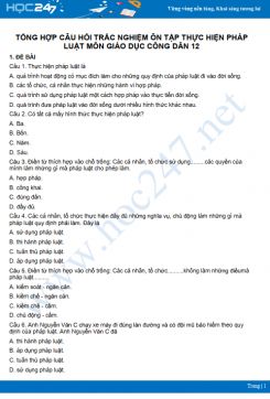 Tổng hợp câu hỏi trắc nghiệm ôn tập Thực hiện pháp luật GDCD 12