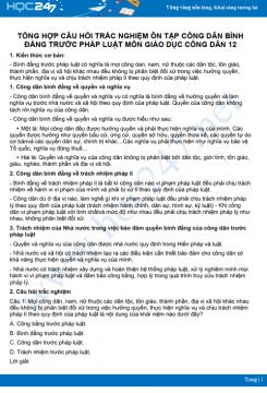 Tổng hợp câu hỏi trắc nghiệm ôn tập Công dân bình đẳng trước pháp luật GDCD 12