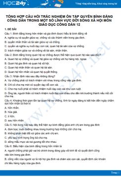 Tổng hợp câu hỏi trắc nghiệm ôn tập Quyền bình đẳng của công dân trong một số lĩnh vực đời sống xã hội GDCD 12