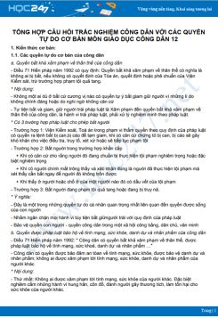 Tổng hợp câu hỏi trắc nghiệm ôn tập Công dân với các quyền tự do cơ bản GDCD 12