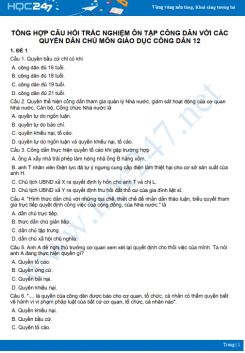 Tổng hợp câu hỏi trắc nghiệm ôn tập Quyền dân chủ của công dân GDCD 12