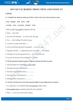 Bài tập câu bị động trong Tiếng Anh có đáp án