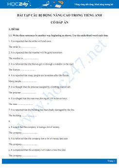 Bài tập câu bị động nâng cao trong Tiếng Anh có đáp án