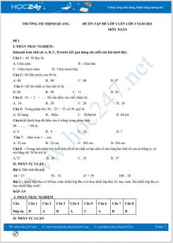 Bộ 4 đề ôn tập hè lớp 2 lên lớp 3 môn Toán có đáp án năm 2021 Trường TH Thịnh Quang