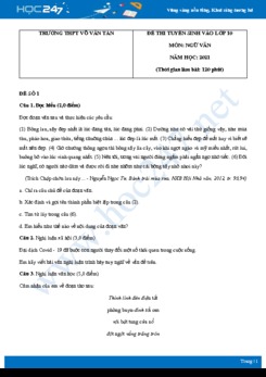 Bộ 3 đề thi tuyển sinh vào lớp 10 năm 2021 môn Ngữ Văn - Trường THCS Võ Văn Tần