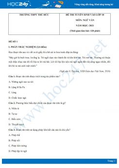 Bộ 4 đề thi tuyển sinh vào lớp 10 năm 2021 môn Ngữ Văn - Trường THCS Thủ Đức