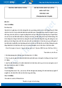 Bộ 3 đề thi tuyển sinh vào lớp 10 năm 2021 môn Ngữ Văn - Trường THCS Hùng Vương