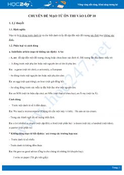 Chuyên đề mạo từ ôn thi vào lớp 10