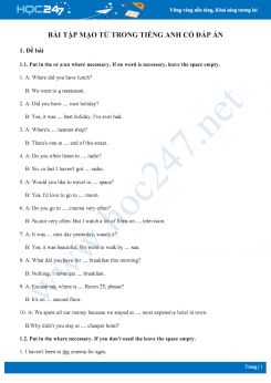 Bài tập mạo từ trong Tiếng Anh có đáp án