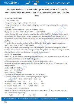 Phương pháp giải dạng bài tập về phản ứng của muối NO3- trong môi trường axit và bazo môn Hóa học 12 năm 2021