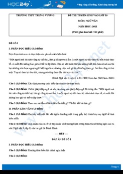 Bộ 3 đề thi tuyển sinh vào lớp 10 năm 2021 môn Ngữ Văn - Trường THCS Trưng Vương