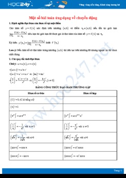 Một số bài toán ứng dụng về chuyển động