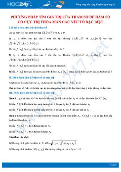 Phương pháp tìm giá trị của tham số để hàm số có cực trị thỏa mãn các yếu tố đặc biệt