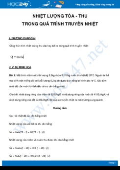 Phương pháp giải bài tập về Nhiệt lượng tỏa - thu trong quá trình truyền nhiệt môn Vật Lý 10 năm 2021