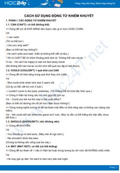 Cách sử dụng động từ khiếm khuyết