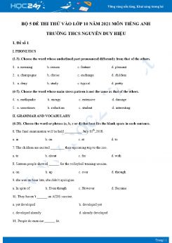 Bộ 5 đề thi thử vào lớp 10 năm 2021 môn Tiếng Anh Trường THCS Nguyễn Duy Hiệu