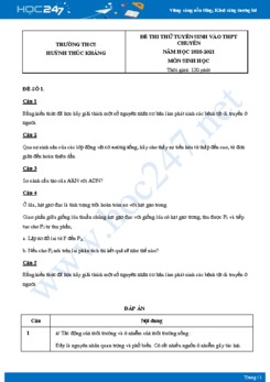 Bộ 5 đề thi vào lớp 10 chuyên Sinh năm 2021 trường THCS Huỳnh Thúc Kháng