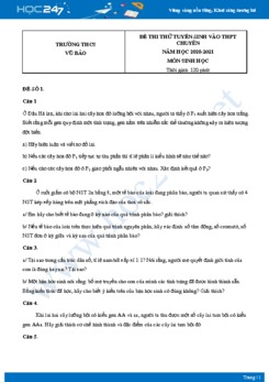 Bộ 5 đề thi vào lớp 10 chuyên Sinh năm 2021 trường THCS Vũ Bảo