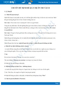 Chuyên đề mệnh đề quan hệ ôn thi vào 10