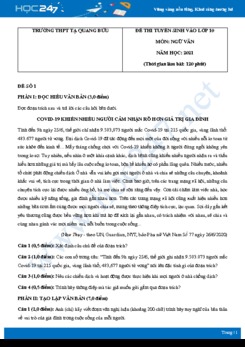 Bộ 3 đề thi tuyển sinh vào lớp 10 năm 2021 môn Ngữ Văn - Trường THPT Tạ Quang Bửu