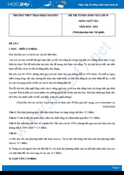 Bộ 4 đề thi tuyển sinh vào lớp 10 năm 2021 môn Ngữ Văn - Trường THCS Trần Khai Nguyên