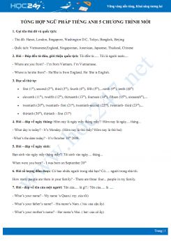 Tổng hợp ngữ pháp Tiếng Anh 5 chương trình mới