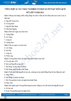 Tổng hợp 36 câu trắc nghiệm có đáp án ôn tập môn Lịch Sử 5 năm 2021