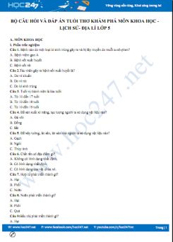 Bộ câu hỏi và đáp án tuổi thơ khám phá môn Khoa học - Lịch sử - Địa lí lớp 5 năm 2021