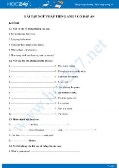 Bài tập ngữ pháp Tiếng Anh 3 có đáp án