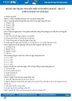 Bộ đề thi Trạng nguyên nhỏ tuổi môn Lịch sử - Địa lý lớp 5 có đáp án năm 2021