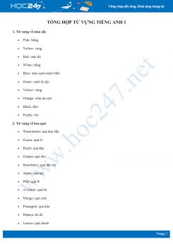 Tổng hợp từ vựng Tiếng Anh 1 theo chủ đề