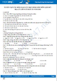 Tuyển tập câu hỏi giao lưu học sinh giỏi môn Lịch sử - Địa lý lớp 5 có đáp án năm 2021