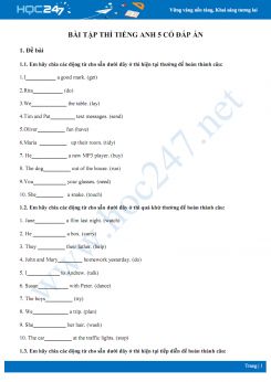 Bài tập ôn tập thì Tiếng Anh 5 có đáp án
