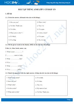 Bài tập ôn tập kiến thức Tiếng Anh lớp 1