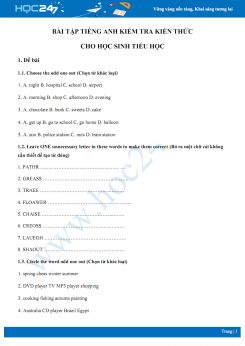 Bài tập Tiếng Anh kiểm tra kiến thức cho học sinh tiểu học